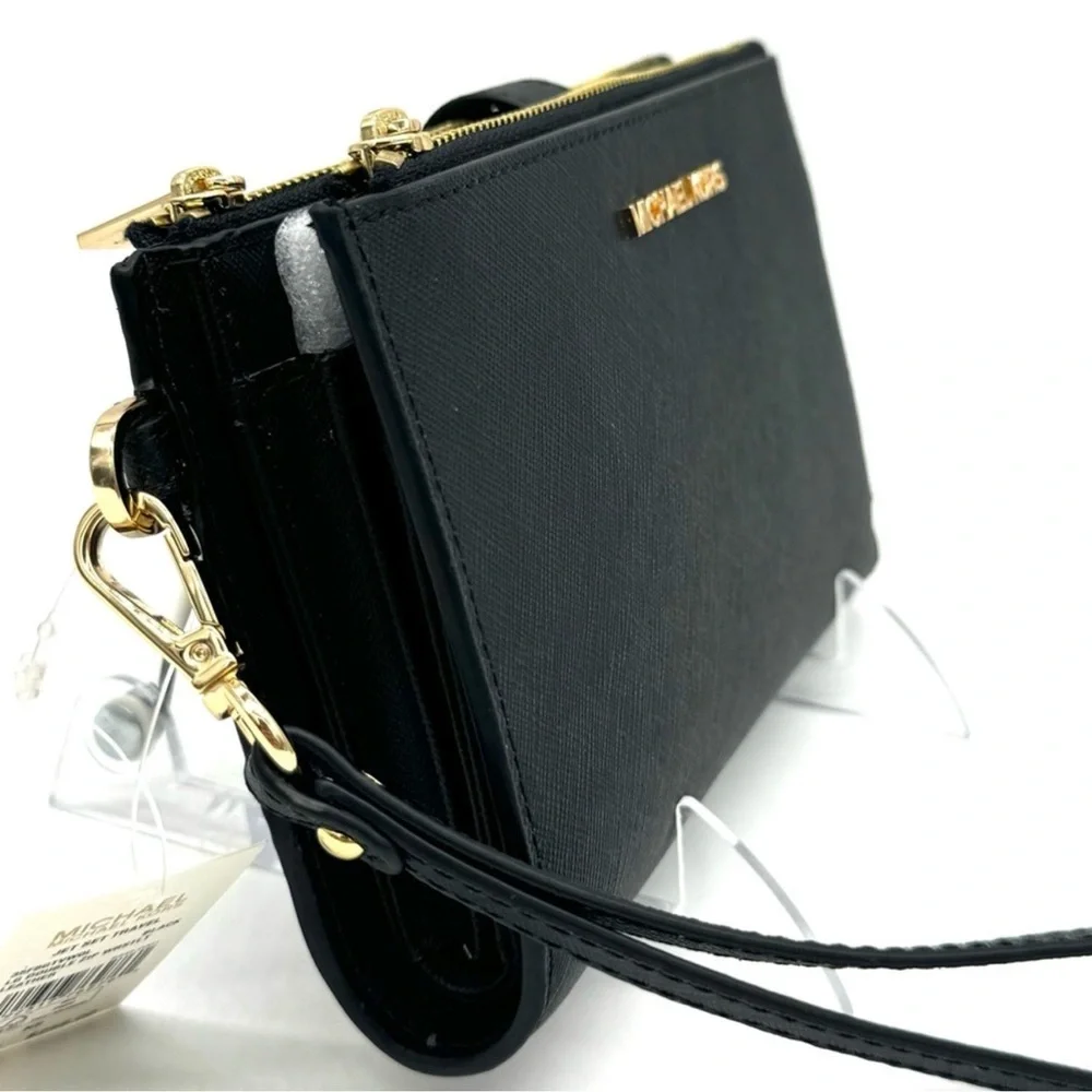 Michael Kors Large Double Zip Wallet Black/Gold